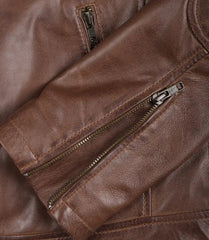 Men's Cognac Lambskin Motorcycle Leather Jacket