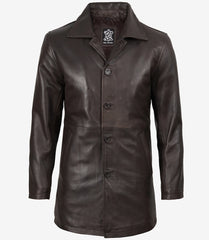 Winchester Men's Vintage-Style Distressed Brown Leather Car Coat