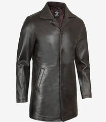 Men's Tall Dark Brown Leather Coat in Vintage 3/4 Length