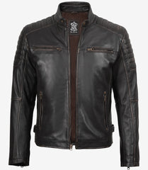 Men's Brown Distressed Leather Biker Style Jacket