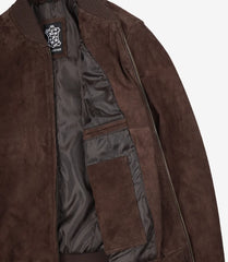 Men's Dark Brown Suede Bomber Jacket