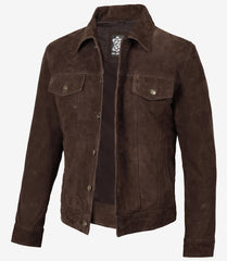 Men's Dark Brown Suede Trucker Leather Jacket