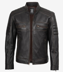 Men's Distressed Brown Real Leather Jacket - Biker Style