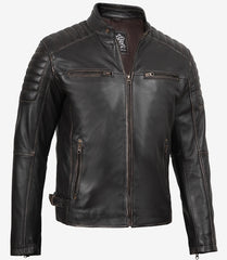 Men's Brown Distressed Leather Biker Style Jacket