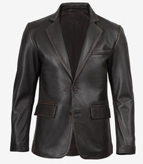 Men's Distressed Brown Real Leather Blazer with Two Button Closure