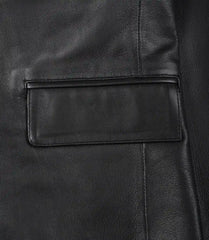 Men's Black Leather Blazer Featuring a Two-Button Notch-Lapel Design