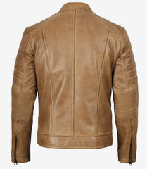 Men's Camel Brown Real Leather Jacket in Biker Style