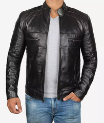 Men's Tall Black Leather Jacket in Biker Style
