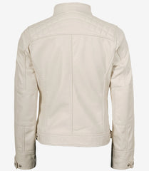 Women's Off White Quilted Real Leather Biker Jacket