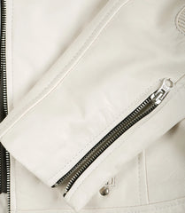 Women's Off White Leather Jacket in Biker Style