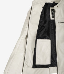 Women's Off White Leather Jacket in Biker Style