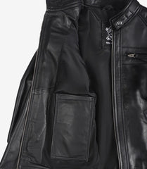 Women's Petite Black Quilted Leather Jacket - Biker Style