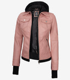 Burnshift – Pink Women Rider Jacket with Removable Black Hood