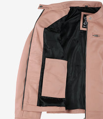 Dodge Women's Light Pink Leather Jacket - Biker Style