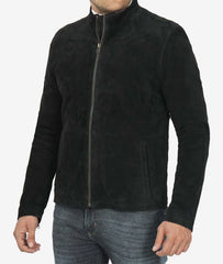 Men's Classic Suede Biker Jacket in Black