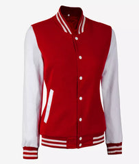 Women's Red Letterman Jacket with White Sleeves College Varsity Look