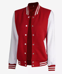 Women's Red Letterman Jacket with White Sleeves College Varsity Look