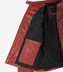 Women's Red Real Leather Jacket in Biker Style