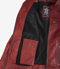 Women's Red Waxed Leather Jacket in Biker Style