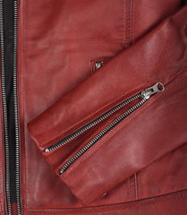 Women's Red Waxed Leather Jacket in Biker Style