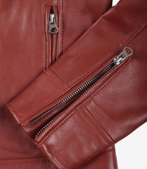 Women's Red Real Leather Jacket in Biker Style