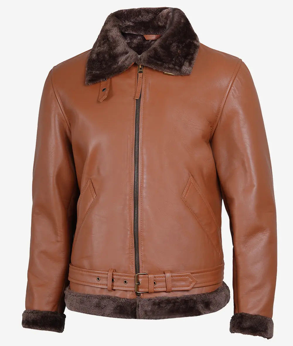 Heritage Fur Shearling Aviator Jacket Trimmed Cognac