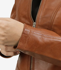 Montana Women's Tall Tan Leather Jacket - Biker Style