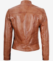 Montana Women's Tall Tan Leather Jacket - Biker Style