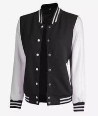 Women's White and Black Varsity Jacket Baseball Bomber Style