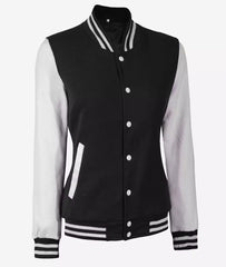 Women's White and Black Varsity Jacket Baseball Bomber Style