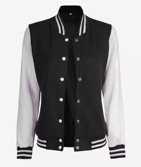 Women's White and Black Varsity Jacket Baseball Bomber Style