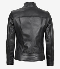 Women's Black Slim-Fit Leather Biker Jacket