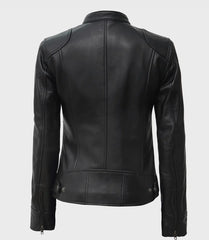 Women's Tall Black Leather Jacket - Biker Style