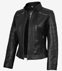 Bergamo Women's Black Leather Jacket Biker Style
