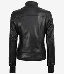 Women's Black Real Leather Bomber Jacket