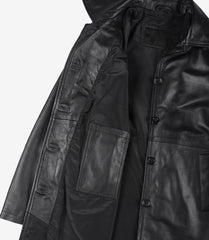 Women's Real Leather Black Car Coat in 3/4 Length