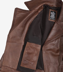 Women's Cognac Leather Jacket with Asymmetrical Biker Style