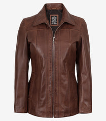Marsha Women's Cognac Leather Car Coat