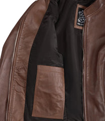 Women's Cognac Waxed Real Leather Biker Jacket