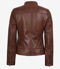 Women's Cognac Leather Jacket in Classic Biker Style