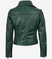 Women's Green Lambskin Leather Jacket Biker Style