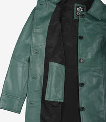 Women's Green Real Leather Coat Button Down 3/4 Length