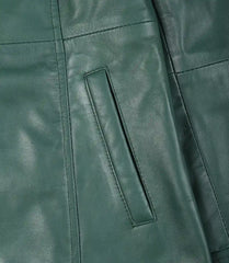 Women's Green Real Leather Coat Button Down 3/4 Length