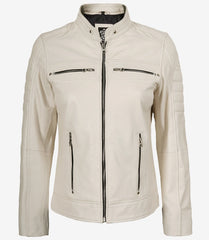 Women's Off White Leather Jacket in Biker Style