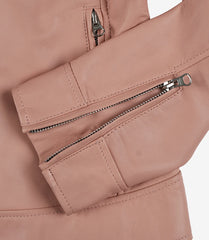 Dodge Women's Light Pink Leather Jacket - Biker Style