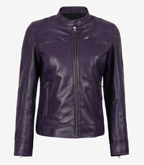 Dodge Women's Purple Lambskin Leather Jacket Biker Style