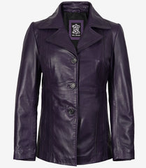 Women's Purple Leather Blazer with Three Buttons