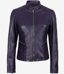 Women's Purple Real Leather Biker Jacket