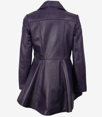 Women's Purple Real Leather Peplum Jacket Frock Style
