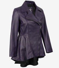 Women's Purple Real Leather Peplum Jacket Frock Style